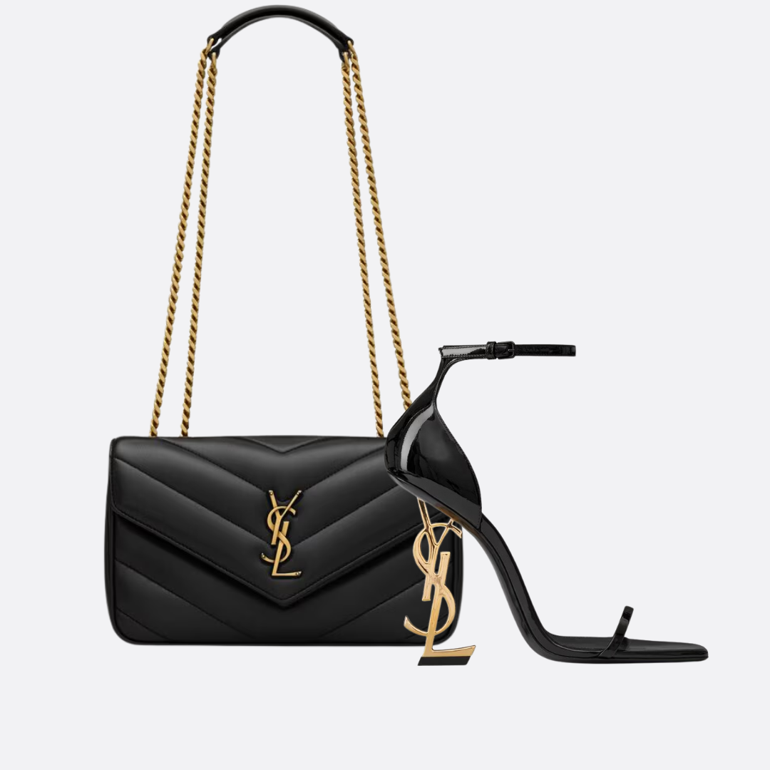 KIT DE FIRMA DE YSL: CARTERA LOULOU Y SANDALIAS OPYUM