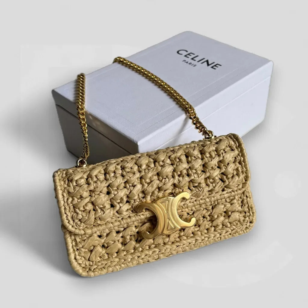 CARTERA DE HOMBRO CLAUDE CON CADENA EN RAFIA EFECTO TELA