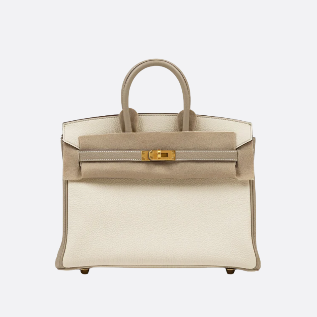 HERMÈS BIRKIN 25 HSS CRAIE/GRIS TOURTERELLE EN PIEL TOGO CON HERRAJES DORADOS CEPILLADOS