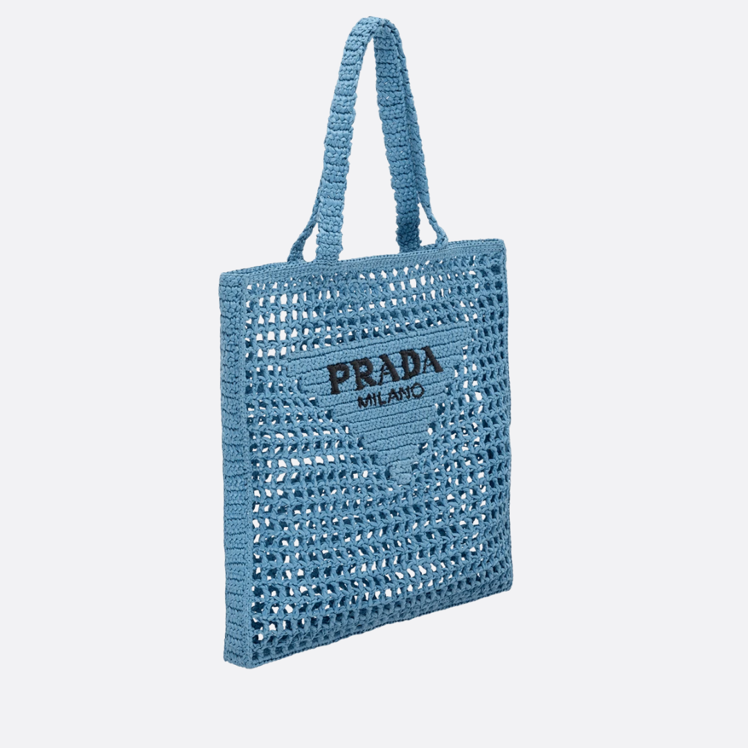CARTERA SHOPPER PRADA RAPHIA CON LOGO TEJIDO – AZUL